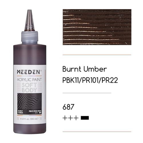 MEEDEN Burnt Umber Acrylic Paint: Matte Finish 250ml/8.45oz Soft Body Bulk Acrylic Colors in Matte Finish - Fluid Flow Art Paints for Artists Canvas Painting - color: Burnt Umber