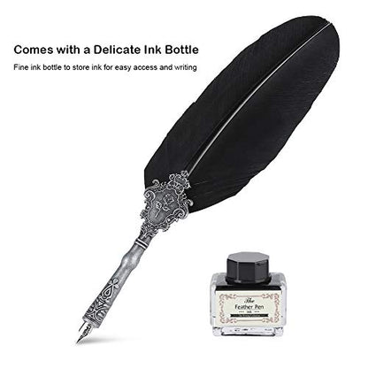 Quill Dip Pen European Retro Quill Gift Box Set Alloy Writing Calligraphy Pens Set with Pen Nibs Gift Box Quill Set with Ink Bottle, Friends, Teachers(Black)