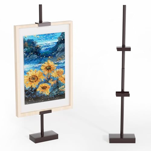 Tabletop Picture Frame Stand, Adjustable for Frames Up to 29" H, Frame Holder Stand Table Easels for Display, Metal Standing Easel Display Stand for Picture Frames, Artwork, Canvas (Brown) - color: Brown