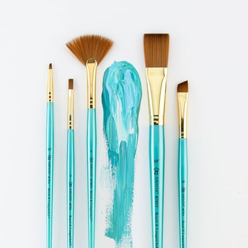 Royal & Langnickel Menta, 5pc Variety Brush Set, Includes - Stroke, Angular, Fan & Shader Brushes Teal - style: VARIETY