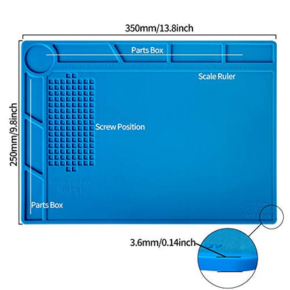 Kaisi S-130 Insulation Silicone Soldering Mat Repair Mat, Heat Resistant Silicone Work Mats 932°F with Scale Ruler and Screw Position for Soldering, CellPhone Electronics Repair, Size: 13.8 x 9.8 inch