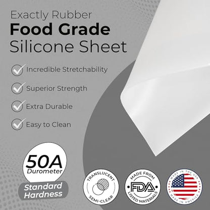 Exactly Rubber - Translucent Silicone Sheet, 50A Durometer Rubber Sheet, Semi Clear Silicone, Resistant -80 to 450°F, Food-Grade Silicone Placemat, 450% Elongation, Made in the USA, 1/16 x 9” x 24” - size: 1/16 x 9 x 24