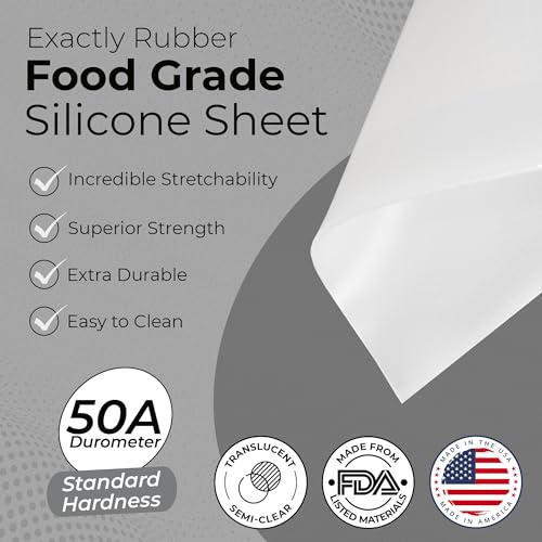 Exactly Rubber - Translucent Silicone Sheet, 50A Durometer Rubber Sheet, Semi Clear Silicone, Resistant -80 to 450°F, Food-Grade Silicone Placemat, 450% Elongation, Made in the USA, 1/16 x 18” x 36” - size: 1/16 x 18 x 36