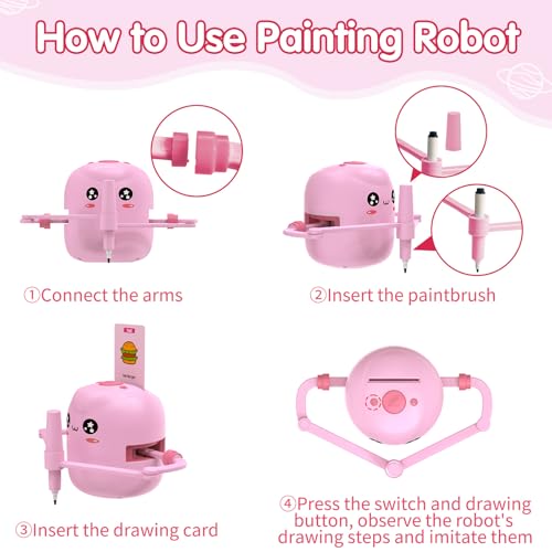 Drawing Robot for Kids, Voice Interactive Educational Drawing Robot, Montessori Painting Learning Toys with 150 Cards, Christmas Birthday Party Gift for 3 4 5 6 7 8 Years Old Girls Boys - color: Pink