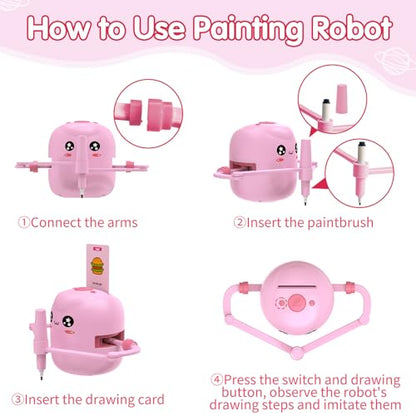 Drawing Robot for Kids, Voice Interactive Educational Drawing Robot, Montessori Painting Learning Toys with 150 Cards, Christmas Birthday Party Gift for 3 4 5 6 7 8 Years Old Girls Boys - color: Pink