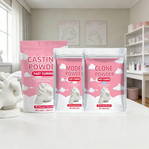 Fast Curing Plaster Powder 100g, Water Activated Casting Powder Kit for Mold Making & Hand Sculpture, DIY Craft Clone Powders for Beginners Art Projects, Includes Tools