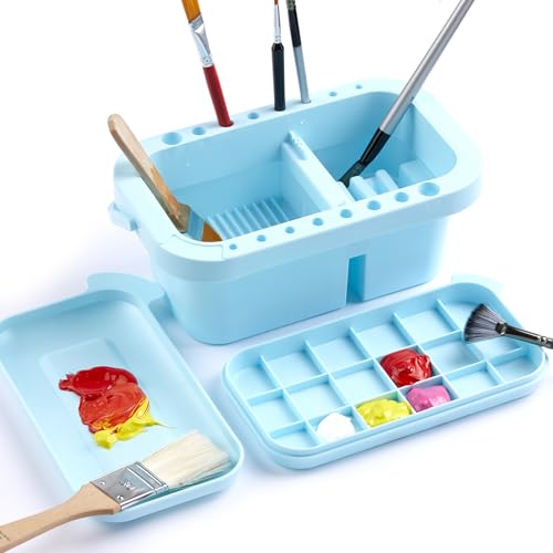 SEVENY Paint Brush Cleaner, Holder & Organizer with Palette, Blue | Trays & Rinser Included, For Acrylic Paint, For Watercolor Paints, For Water-Based Paints - color: Blue