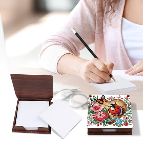 Diamond Painting Kit memo Box, Diamonds Art DIY Seven-Spotted Ladybug Patterns Sticky Note Box Special Shape Drill, with 160 Sticky Note, Ideal for Home Office Supplies, Handicrafts, Holiday Gifts - color: Seven-spotted ladybug