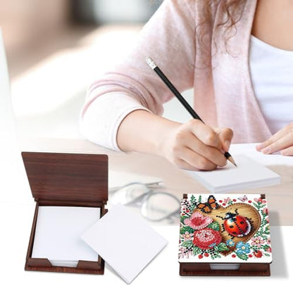 Diamond Painting Kit memo Box, Diamonds Art DIY Seven-Spotted Ladybug Patterns Sticky Note Box Special Shape Drill, with 160 Sticky Note, Ideal for Home Office Supplies, Handicrafts, Holiday Gifts - color: Seven-spotted ladybug
