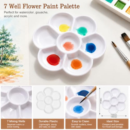 7 Well Flower Paint Palette,Watercolor Paint Palette,Gouache Palette,Paint Mixing Palette for Watercolor Painting Palette Acrylic Painting for Studio, Plein Air and Travel Painting, White