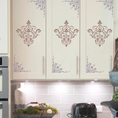 Damask Stencils for Walls 12inch Corner Border Stencil Large Texture Stencils Mixed Medium Layering Templates for Painting on Walls Furniture Canvas Fabric - style: Damask