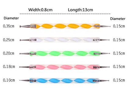 COMIART Clay Shaper Ball Stylus Dotting Tools Set for Clay Sculpting Pottery Polymer Nail Art, Pack by 5 pcs Size 0 Silicon Brushes and 5 pcs 2 Way Emossing Pens