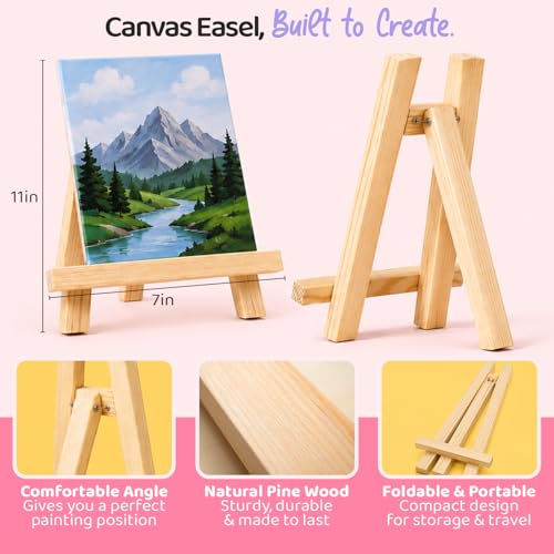 Chalkola Acrylic Paint Set for Adults & Kids - 56 Pcs Canvas Painting Kit with 32 Paints (22ml), 10 Brushes, 10 Canvases, Tabletop Easel, Palette, Knife - Professional Craft & Art Painting Supplies - size: 56 Pcs Acrylic Set