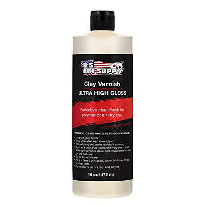 U.S. Art Supply 16 oz High Gloss Clear Acrylic Topcoat for Pouring Paint Artworks & Air Dry Clay Varnish - Acrylic Painting Protectant, Air Dry Clay Glaze for Polymer Clays, Ceramics and Sculptures - size: 16-ounces