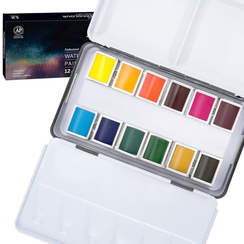 PHOENIX Professional Watercolor Paint Set - Floral Color, 12 Spring Colors Half Pan Water Color Paint Palette with Tin Box, Portable Travel Watercolors for Adults, Artists - color: 12 Floral Colors, size: half pan