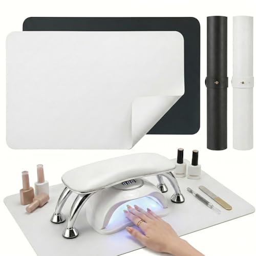 2 PCS Nail Art Table Mat, Soft Microfiber PU Leather Nail Pad, Foldable Nail Art Rest Pad, Reusable Nail Mat for Table Desk, Acrylic Nail Desk Mat for Nail Cushion (Black and White) - color: Black and White
