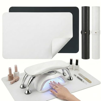 2 PCS Nail Art Table Mat, Soft Microfiber PU Leather Nail Pad, Foldable Nail Art Rest Pad, Reusable Nail Mat for Table Desk, Acrylic Nail Desk Mat for Nail Cushion (Black and White) - color: Black and White