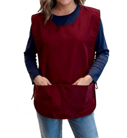 Large Smock Cobbler Apron for Men & Women, Adjustable Side Ties & 2 Pockets - color: Wine Red