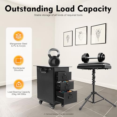 Tattoo Travel Case on Wheels, Rolling Makeup Case, 3-Drawer Tattoo Station with Adjustable Tattoo Armrest Stand, Tattoo Suitcase & Mobile Cosmetology Station, 44 lbs Capacity (Acrylic Plate) - style: Acrylic Plate