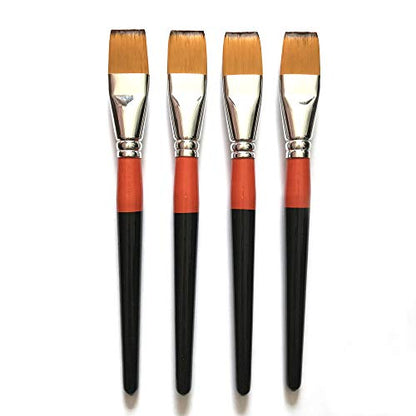 One Inch Flat Bright Paint Brush, Pack of 4, Premium Quality Synthetic Hair for Acrylic Watercolor Oil Gouache Painting by Students, Professionals and Artists - size: 1 Inch Flat (4 PCS)