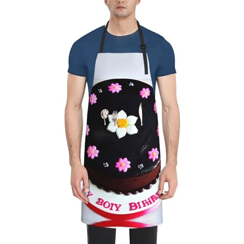 Round watercolor painting Heavy Duty Waterproof Apron with Pockets for AdultsResistant Grilling, Gardening, Painting - color: Black Chocolate Cake