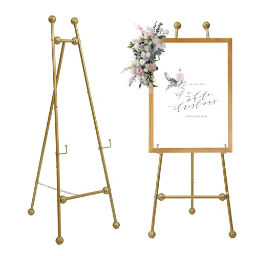 Adjustable Heavy Duty Easel Stand for Mirror,Floor Easel Stand for Wedding Sign,47'' Metal Easel Iron Display Stand(Gold) - color: Gold, size: D