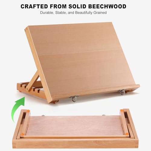16.5"x12" Beechwood Tabletop Easel with Paint and Sketch Papers,Mask Tape | Portable Adjustable Art Easel with Detachable Strap, Drawing Board for Painting, Sketching and Diamond Art - style: A3