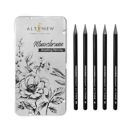 Altenew Monochrome Shading Pencils, 5 Woodless Graphite Pencils for Drawing, Sketching, Shading, Art Pencils 2H, HB, 4B, 6B, 10B with Metal Case