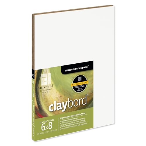 Ampersand Museum Series Claybord Panels for Paint and Ink, 1/8 Inch Depth, 6/8 Inch, Pack of 3 (CBS0608) - color: 1/8 Inch Depth, size: 6/8 - Pack of 3