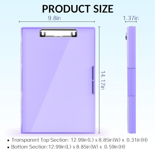 Sooez Clipboard with Storage, Heavy Duty Cleaview Clip Boards 8.5x11 with Dual Storage, Dry Erase Plastic Nursing Clipboard, High Capacity Clipboards Folder for Teacher Nurse, School & Office Supplies - color: Light Purple