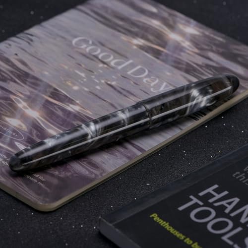 Asvine C80 Fountain Pen #8 Fine Nib Large Handcraft Pen with Converter Pen Case Collection Set (Gray Ripple) - color: Gray Ripple, style: Fine