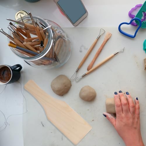 Healifty Wooden Clay Paddles for Pottery: 5Pcs Flat Wood Pottery Carving Paddle Tool for Ceramic Handbuilding, Sculpting Trimming and Modeling, Art Supplies Board