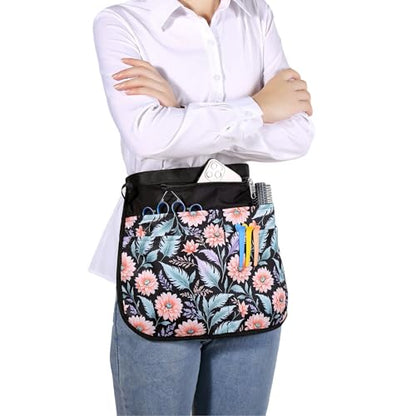 Barber Apron with 5 Pockets, Waterproof and Bleach-proof Hair Stylist Apron for Men and Women - color: Pink Flowers