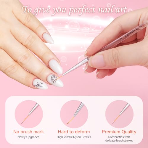 5Pcs Nail Art Liner Brushes Set, Manicure Brush Fine Drawing Thin Lines Painting Details Striping Design For Gel Polish Dotting Pen Transparent Handle Home DIY, 6/9/12/18/24mm - color: White