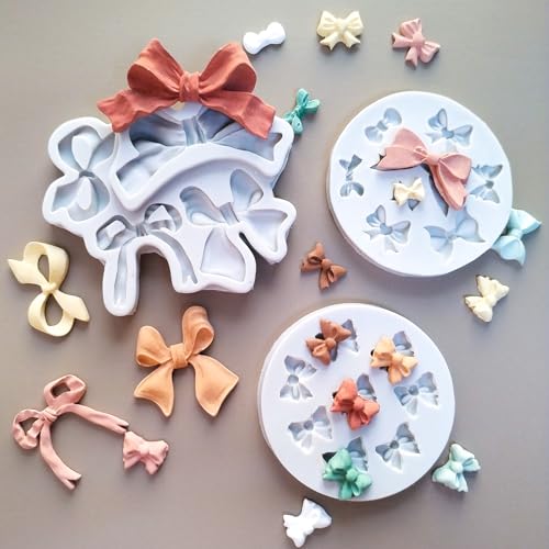 3PCS Bow Silicone Molds, Cute Bow Chocolate Molds Fondant Molds, Handmade Candy Gummy Jello Cupcake Topper Mold, Polymer Clay Soap Resin Plaster Art Craft Mould Birthday Party Wedding Cake Decorating - color: 3pc bow