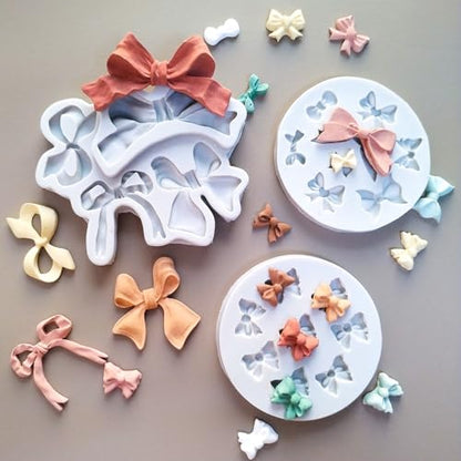 3PCS Bow Silicone Molds, Cute Bow Chocolate Molds Fondant Molds, Handmade Candy Gummy Jello Cupcake Topper Mold, Polymer Clay Soap Resin Plaster Art Craft Mould Birthday Party Wedding Cake Decorating - color: 3pc bow