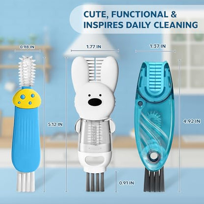 Cup Lid Cleaning Brush, Multifunctional Set with 3 in 1 Lid Cleaner and Two 4 in 1 Cup Lid Cleaning Brushes, Cleaning Brush Tool for Bottles, Straws, Tumblers, Travel Mug Caps, Portable Kit (Blue) - color: Blue