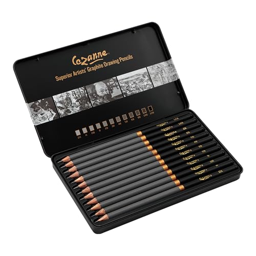 Cezanne Graphite Drawing Pencils Set - Assorted Set of 12 Break-Resistant Graphite Lead, Easy-to-Sharpen Sketch Pencils, Master Artist Quality Graphite Pencils for Technical and Artistic Drawing - color: Graphite, size: 12 Count (Pack of 1)