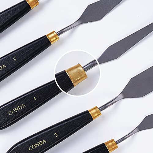 conda Palette Knife Painting Stainless Steel Spatula Palette Knife Oil Paint Metal Knives Wood Handle (Black 5 Piece)