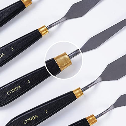 conda Palette Knife Painting Stainless Steel Spatula Palette Knife Oil Paint Metal Knives Wood Handle (Black 5 Piece)