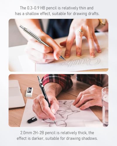 Nicpro 37PCS Art Mechanical Pencil Set, 4PCS Metal Drafting Pencil 0.3mm, 0.5 mm, 0.7 mm, 0.9 mm & 2PCS 2mm Lead Holder (6B 4B 2B HB 2H 4H Colors) For Sketching Drawing With 23 Tube Lead Refills Case - color: Black, style: 0.3 0.5 0.7 0.9 2.0