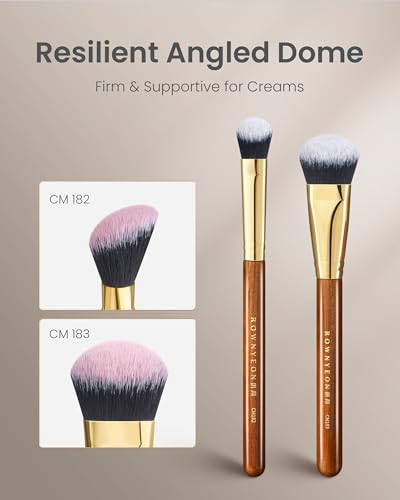Desert Oak Series Cream Cheek Duo Brush Set - CM 182 Precision Highlighter & CM 183 Angled Blush Brush for Cream/Liquid Products, Bubinga Handle & Brass Ferrule - color: CM-0182+CM-0183, size: 2 Piece