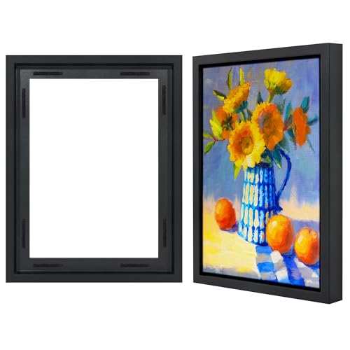 Americanflat 12x16 Canvas Floating Frame with Adhesive Strips Included - Vertical and Horizontal Floating Frame for Artwork - Canvas Frames for Wall Display - Black - color: Black, size: 12X16