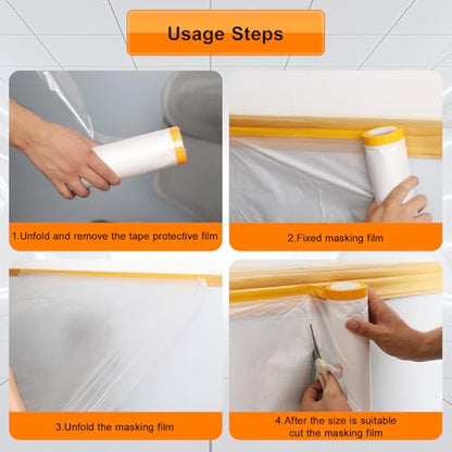 Painters Plastic Roll, Drop Cloth for Painting, 43" x 65', 6 Rolls | Paint protection film, plastic sheeting cover for painting, clear tarp waterproof, floor protector, carpet & furniture cover - size: 43in x 65Ft