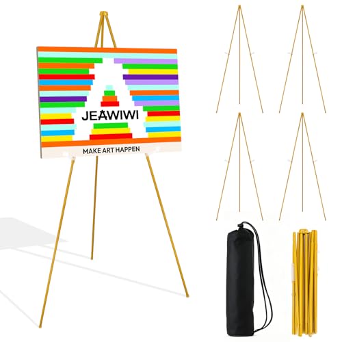 JEAWIWI 5PCS Golden Easel Stand for Wedding Sign Stand, 66 Inch Adjustable Metal Easels for Display, Portable Folding Easel for Wedding, Display Show, Arts, Poster with Portable Bags - color: Gold, size: 5 PCS