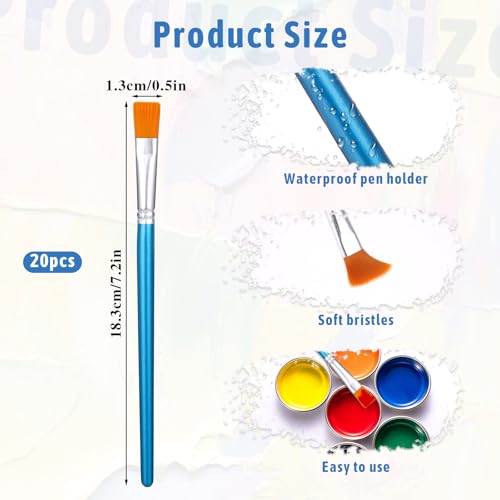 1/2 inch Flat Paint Brushes for Acrylic Painting,20Pcs Flat Acrylic Paint Brush Watercolor Quality Synthetic Artist Paint Synthetic Paint Brushes for Detail Art Painting Oil