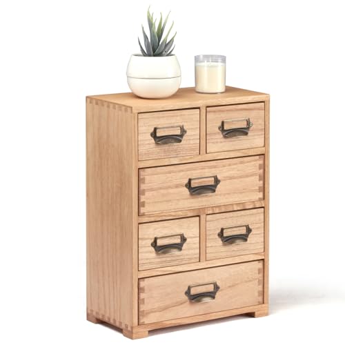 KIRIGEN Wooden Storage Cabinet Organizer Desktop Storage Drawers for Home Office Supplies Natural(4D6CG-NA) - color: Natural, size: 4 Layer-6 Drawers