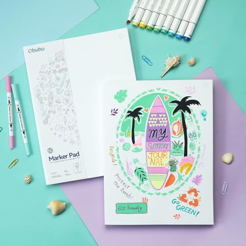 Ohuhu Double Sided Marker Pads Art Sketchbook Bleedproof - 10x7.6 Spiral Bound Type + 9x12 Glue Bound Type Set, Total 2psc Marker Pads