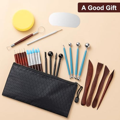 Amrules Clay Tools Kit, 27 PCS Red Pottery Tools, Practical Polymer Clay Sculpting Tools Kit, Air Dry Clay Tools Set for Adults, Pottery Craft, Dotting, Carving, Drawing, Molding, Modeling, Shaping - color: Red-27Pcs