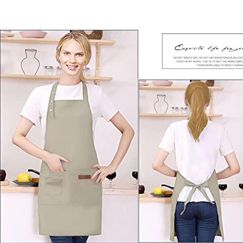 Kitchen Cooking Apron for Women Men with Big Pockets Canvas Waterproof Aprons for Server Pottery Artist Chef Apron - color: Off-white